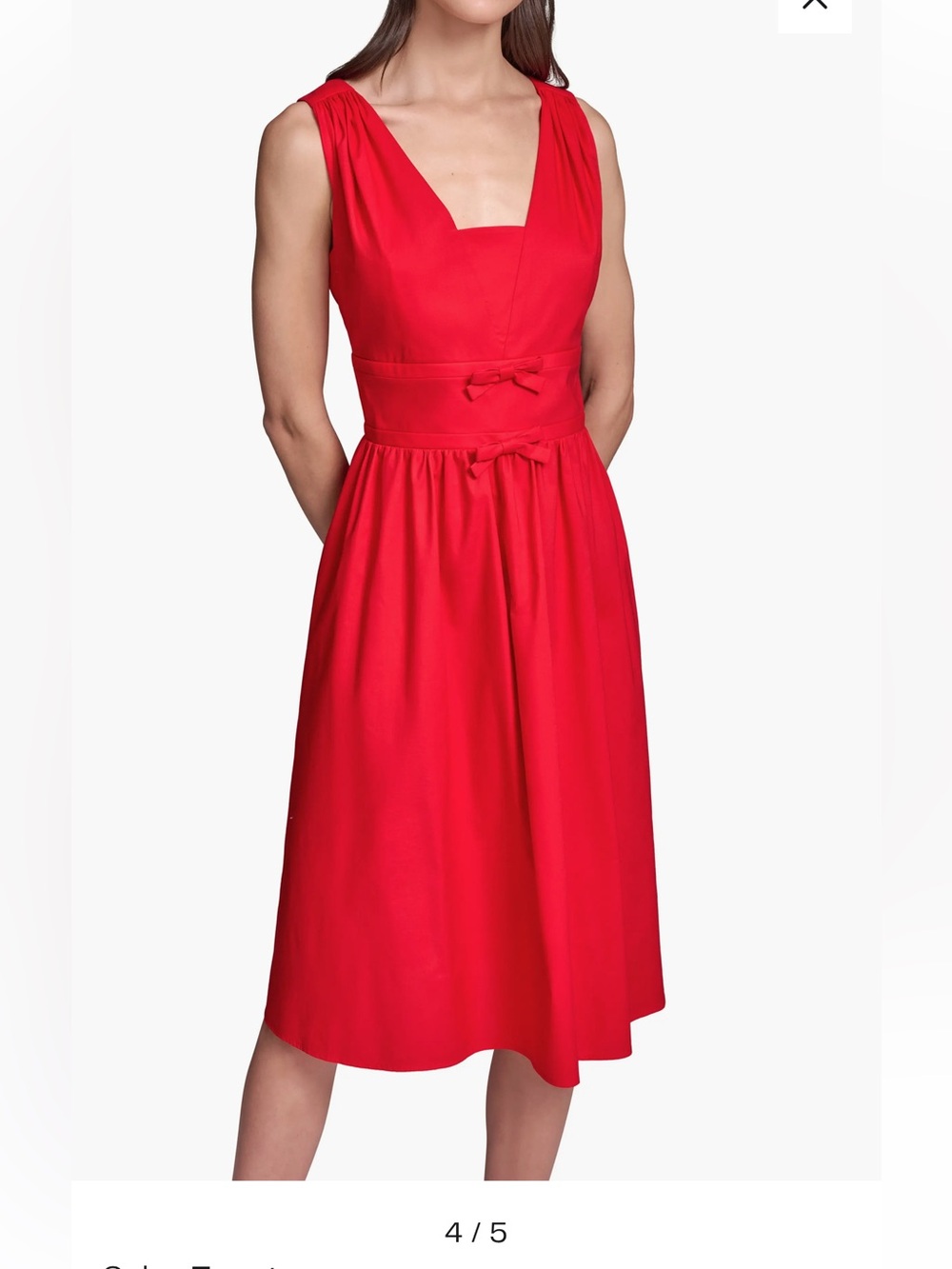 Karl Lagerfeld Paris Sleeveless Tomato Red Midi Cotton Bow Dress, size 16 New!